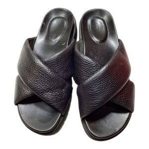 Vionic Vesta Black Leather Slip On‎ Platform Sandal Size 8
